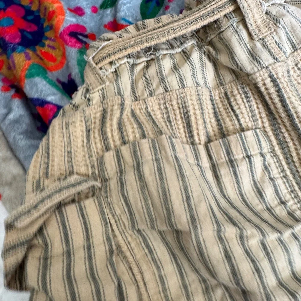 FP One Free People Striped Paperbag Shorts Tan Black Boho Cotton Waffle Small - Picture 11 of 14